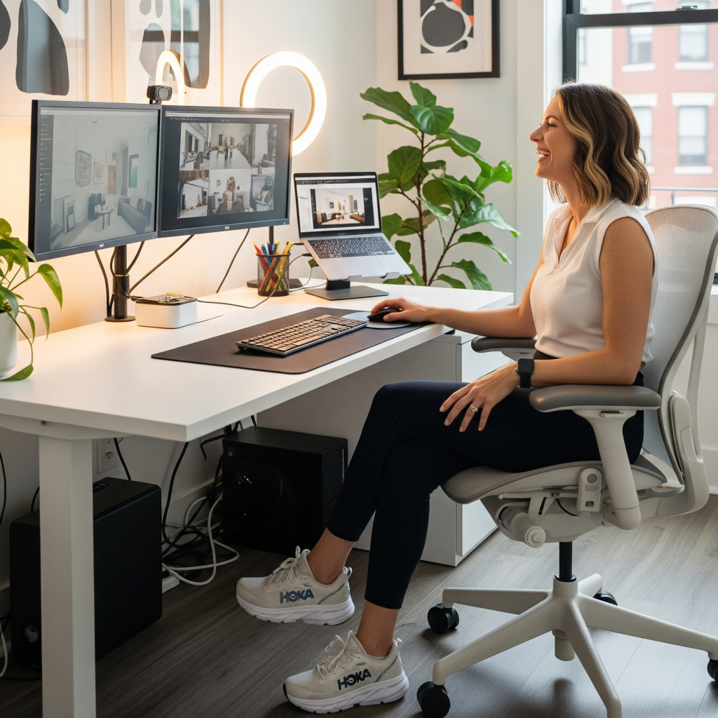a professional in home office collaborating with colleagues on a project